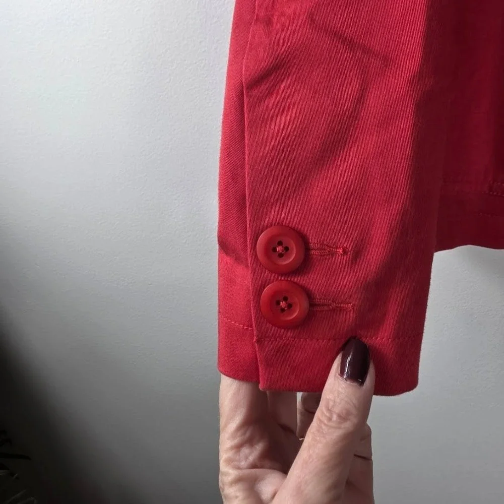 LLBean Womens Red Blazer Jacket‎ Cotton Spandex Two Button Pockets Size 6 Pet